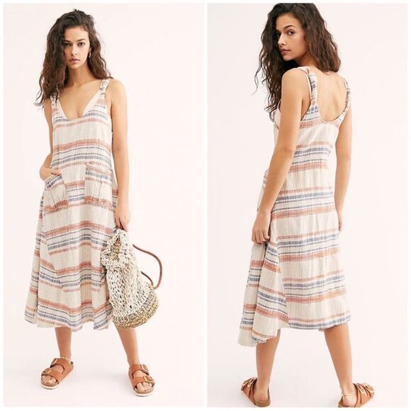 Free people Striped knot strap asymmetrical Midi Dress coverup xs - Picture 1 of 7